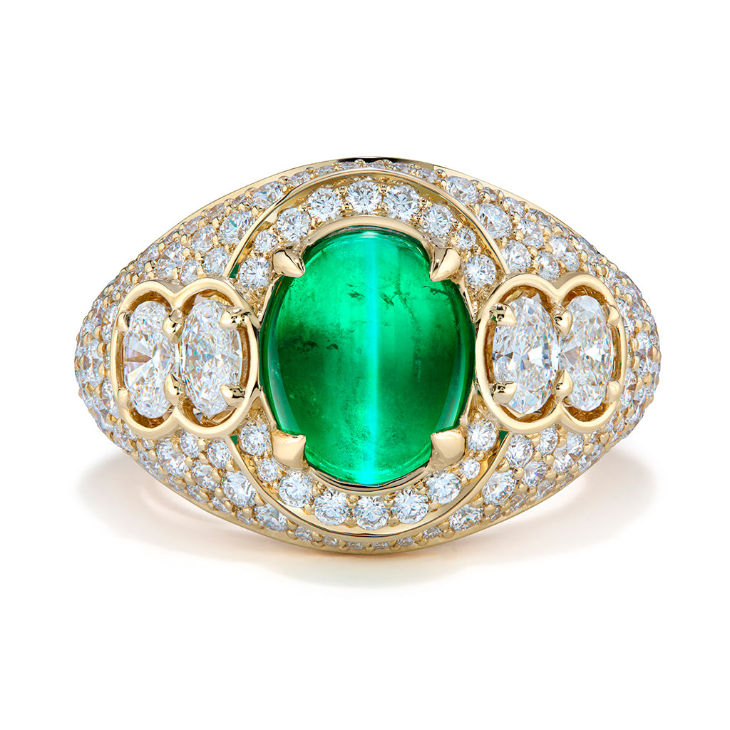520 Million Year Old Vivid Green Cats Eye Emerald Ring with D Flawless Diamonds set in 18K Yellow Gold