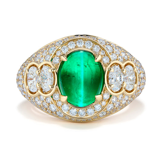 520 Million Year Old Vivid Green Cats Eye Emerald Ring with D Flawless Diamonds set in 18K Yellow Gold