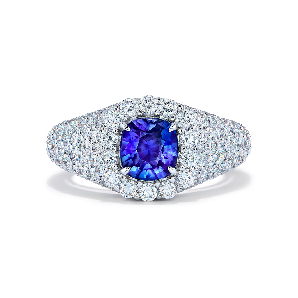 Unheated Blue Kashmir Sapphire Ring with D Flawless Diamonds set in 18K White Gold
