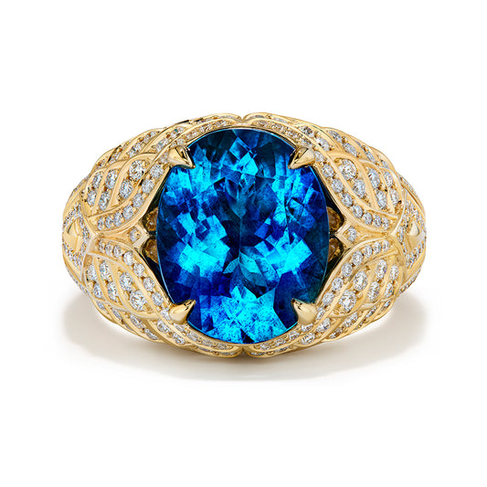 Tatu Brazilian Aquamarine Ring with D Flawless Diamonds set in 18K Yellow Gold