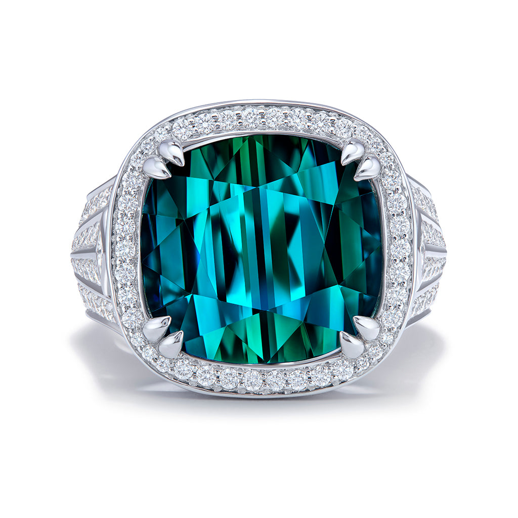 Afghan Indicolite Ring with D Flawless Diamonds set in 18K White Gold
