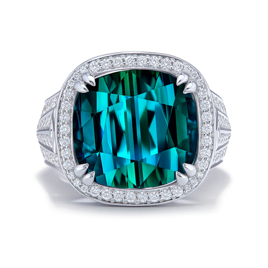 Afghan Indicolite Ring with D Flawless Diamonds set in 18K White Gold