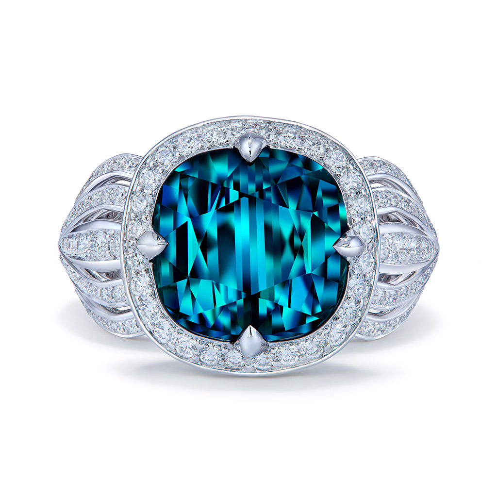 Afghan Indicolite Ring with D Flawless Diamonds set in 18K White Gold
