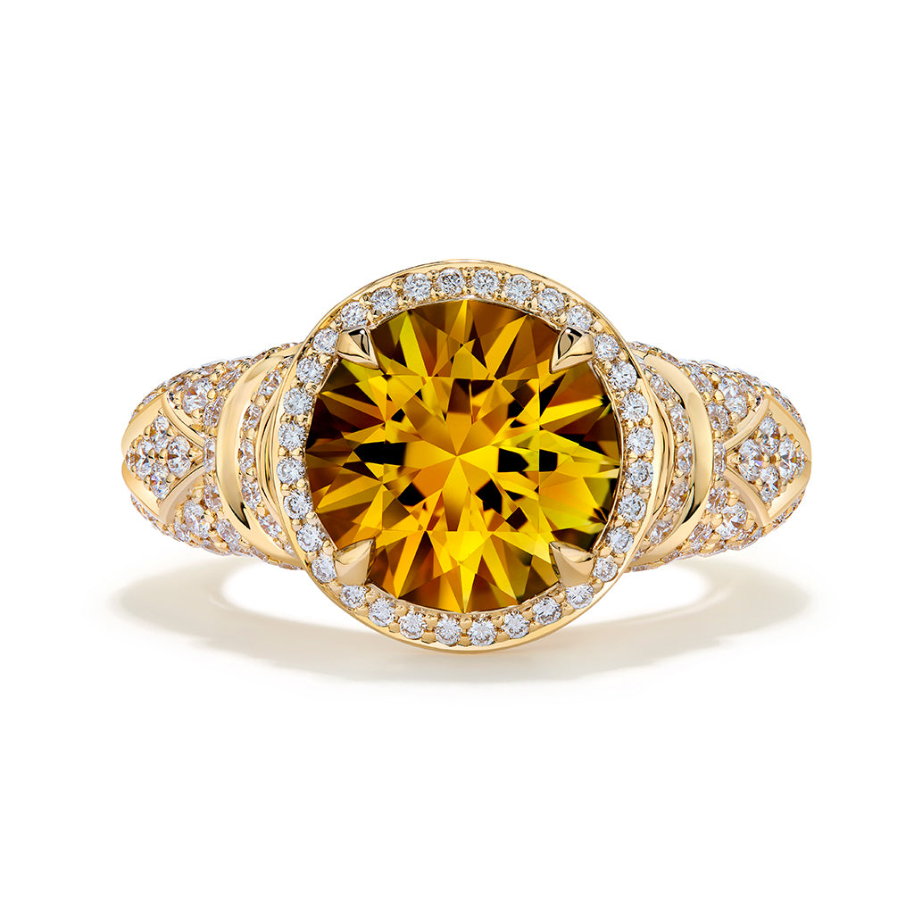 Yellow Tanzanite Ring with D Flawless Diamonds set in 18K Yellow Gold