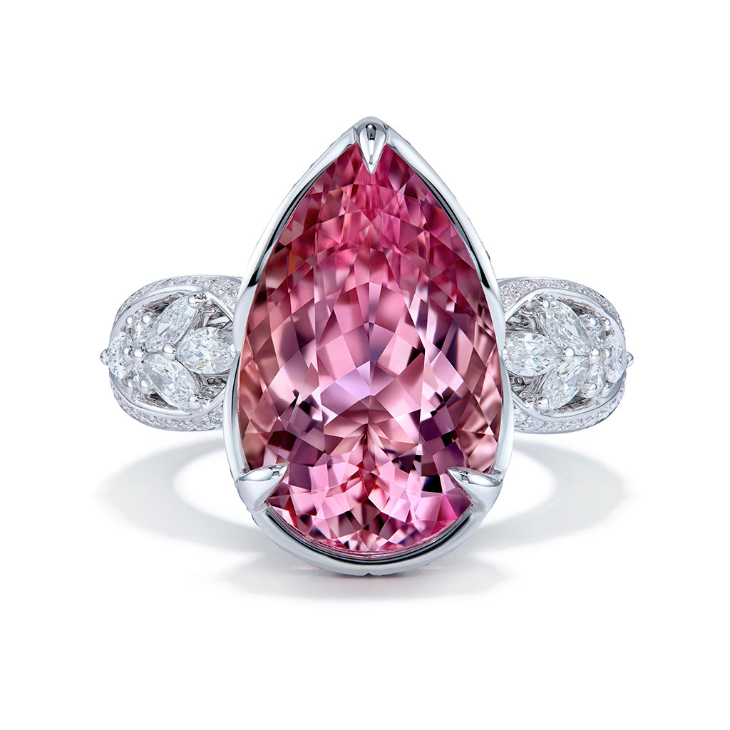 Morganite Ring with D Flawless Diamonds set in 18K White Gold