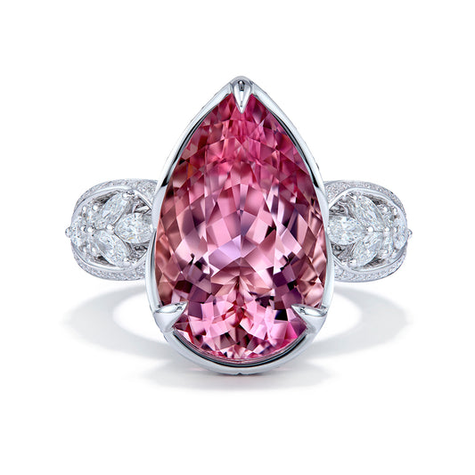 Morganite Ring with D Flawless Diamonds set in 18K White Gold