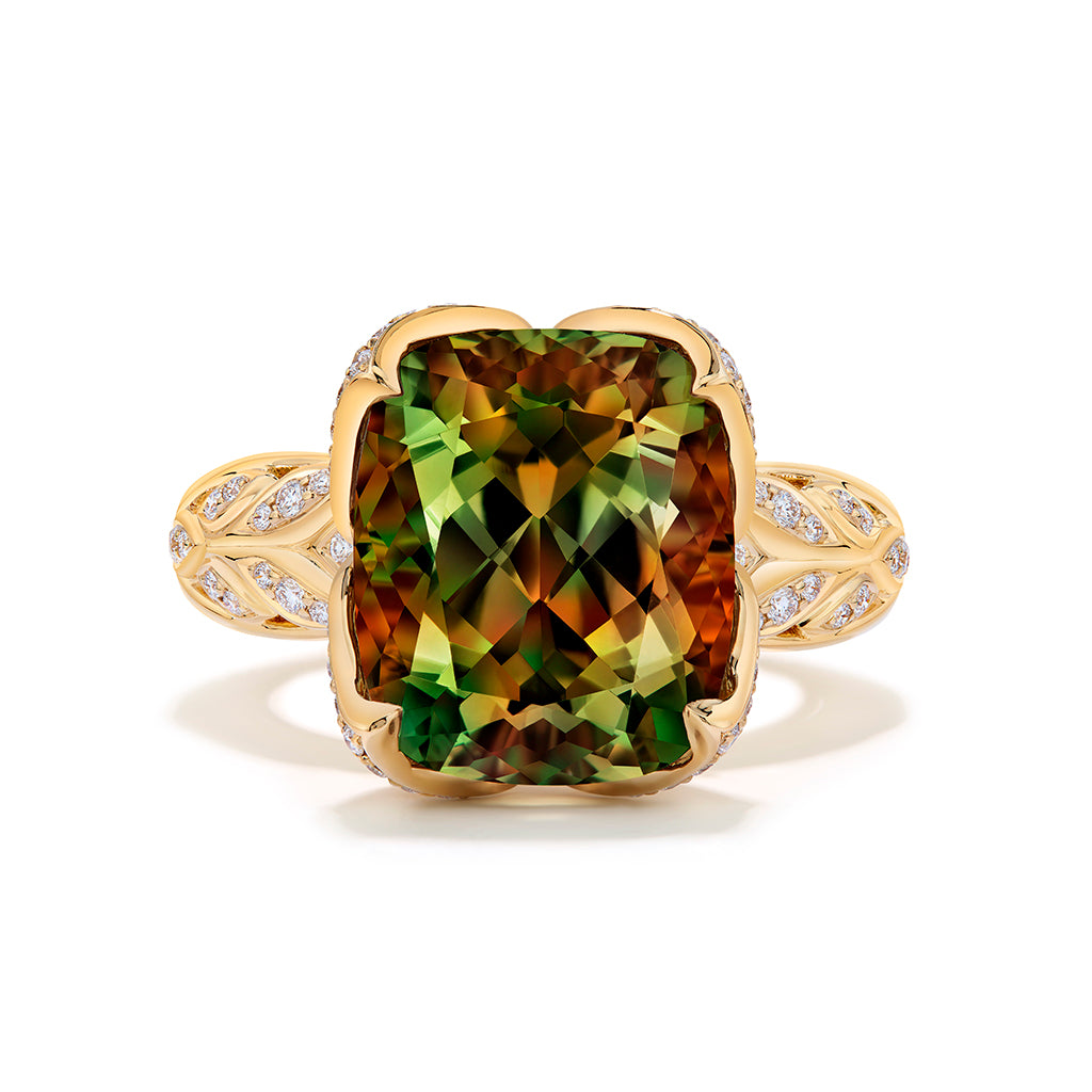 Zultanite Ring with D Flawless Diamonds set in 18K Yellow Gold