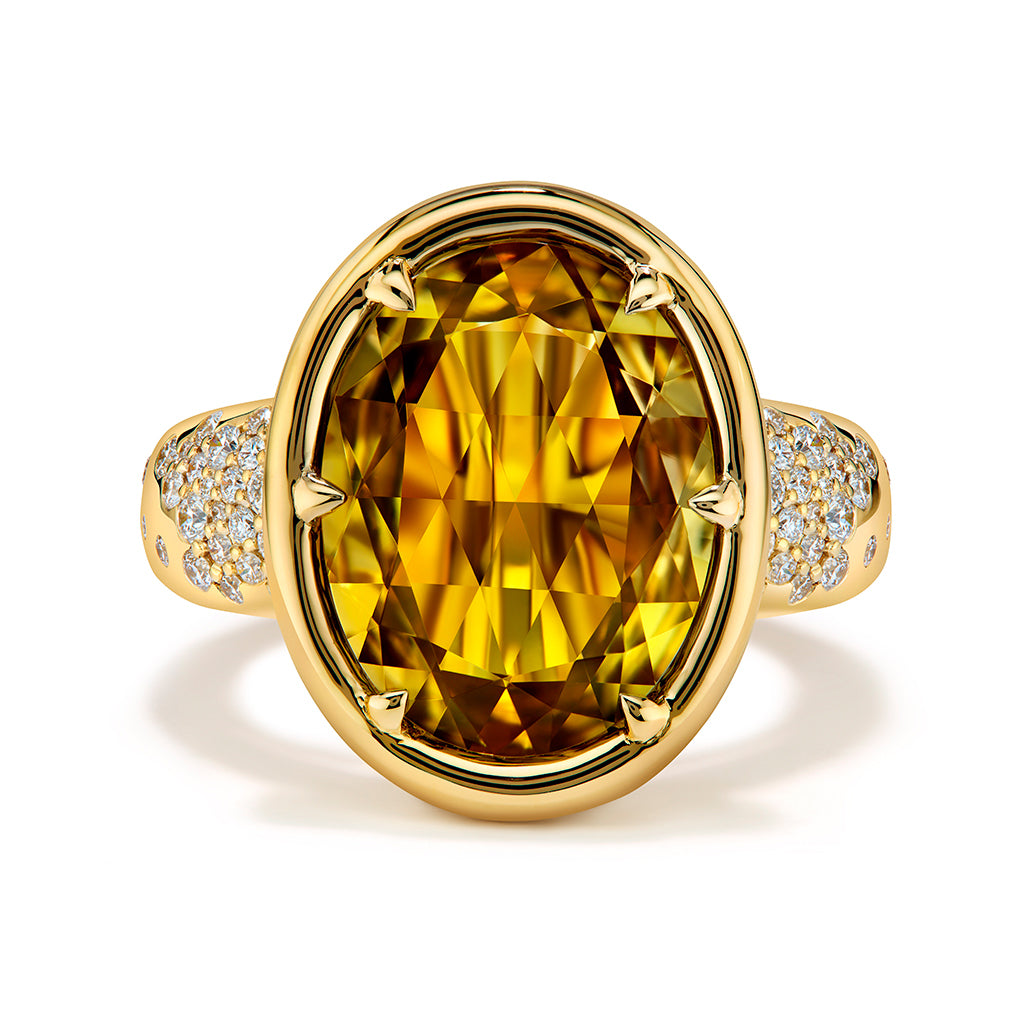 Yellow Tanzanite Ring with D Flawless Diamonds set in 18K Yellow Gold