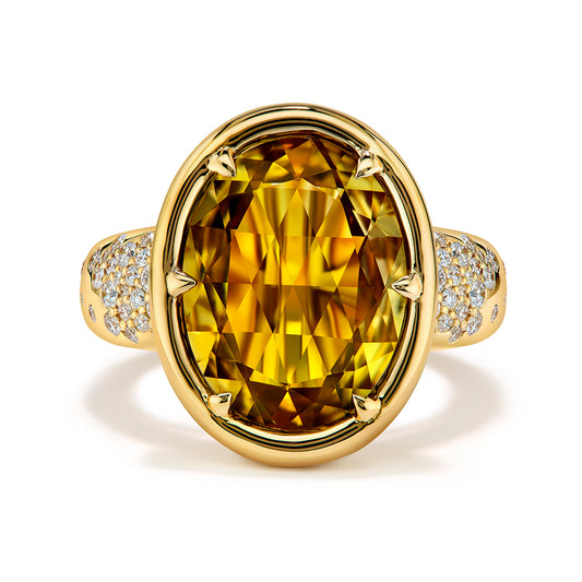 Yellow Tanzanite Ring with D Flawless Diamonds set in 18K Yellow Gold