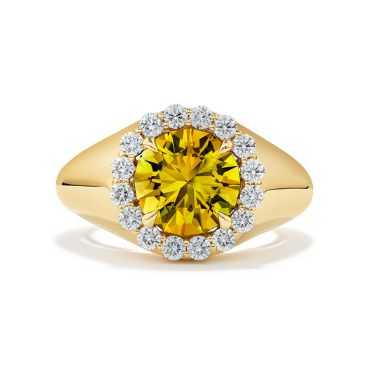 Yellow Tanzanite Ring with D Flawless Diamonds set in 18K Yellow Gold