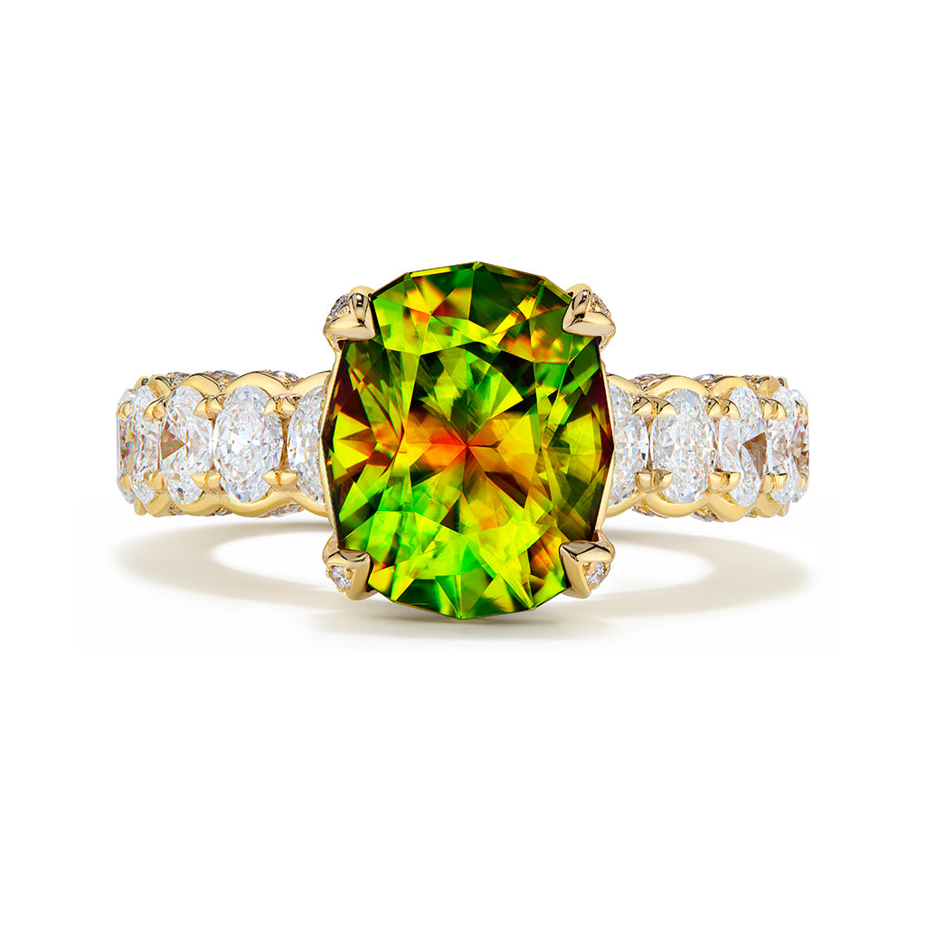 Brazilian Sphene Ring with D Flawless Diamonds set in 18K Yellow Gold