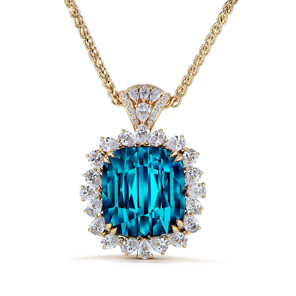 Afghan Indicolite Necklace with D Flawless Diamonds set in 18K Yellow Gold
