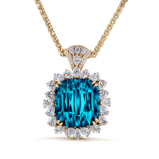 Afghan Indicolite Necklace with D Flawless Diamonds set in 18K Yellow Gold
