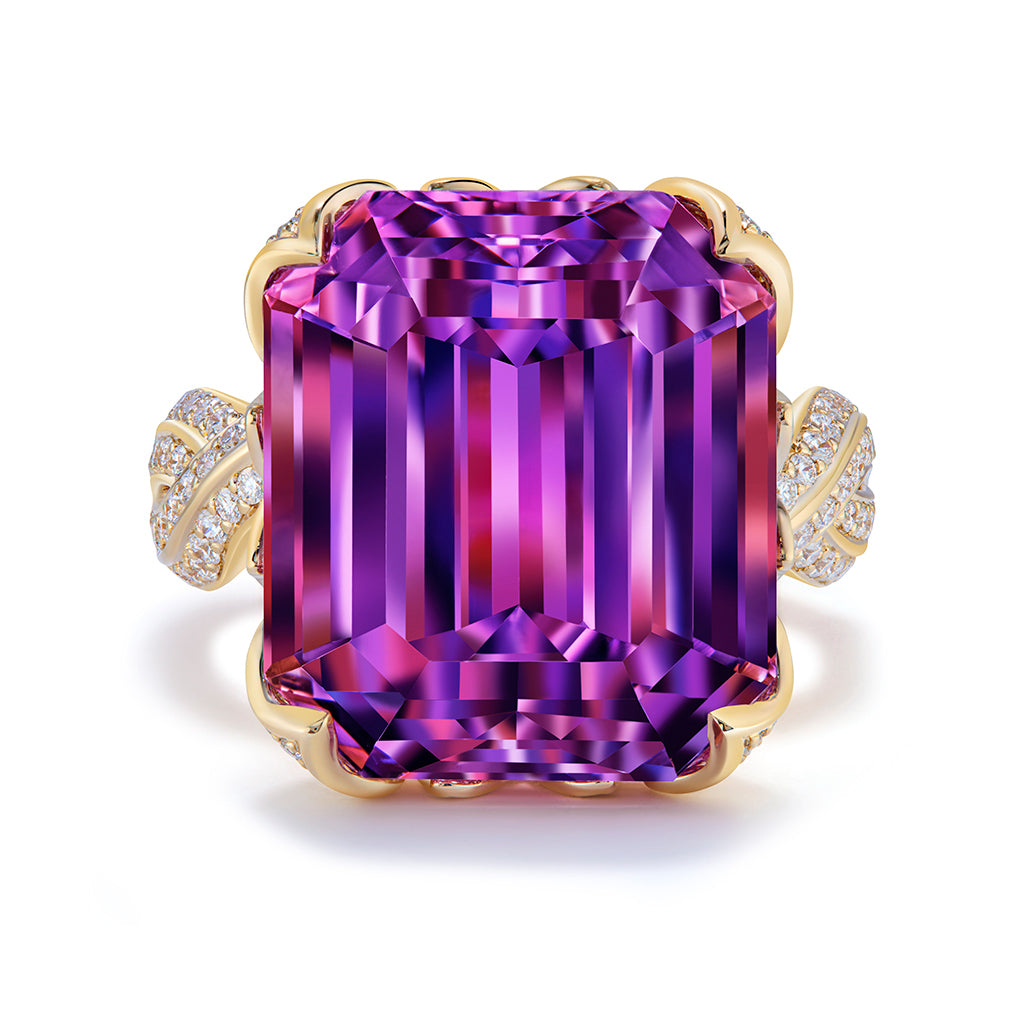 Patroke Kunzite Ring with D Flawless Diamonds set in 18K Yellow Gold