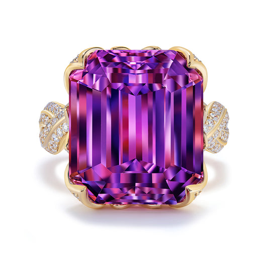 Patroke Kunzite Ring with D Flawless Diamonds set in 18K Yellow Gold