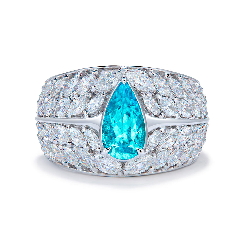 Neon Brazilian Paraiba Ring with D Flawless Diamonds set in 18K White Gold