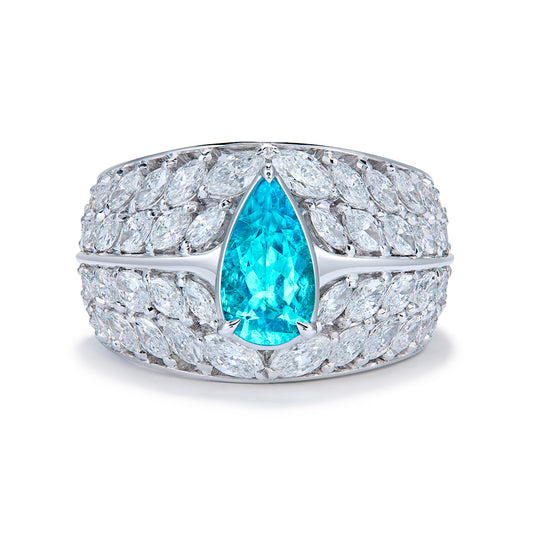 Neon Brazilian Paraiba Ring with D Flawless Diamonds set in 18K White Gold