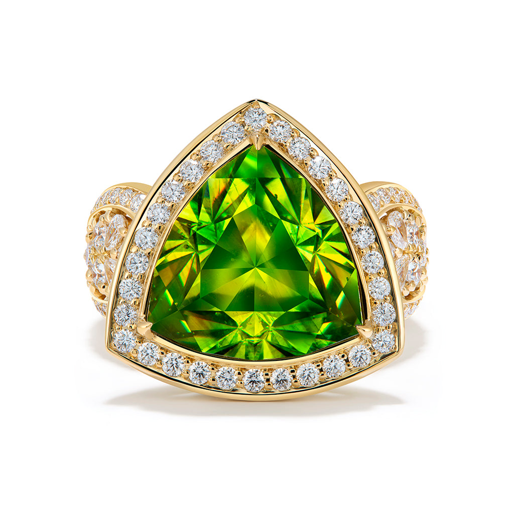 Bulgarian Sphalerite Ring with D Flawless Diamonds set in 18K Yellow Gold