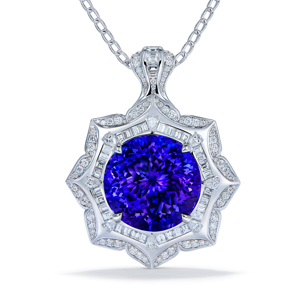 Tanzanite Necklace with D Flawless Diamonds set in 18K White Gold