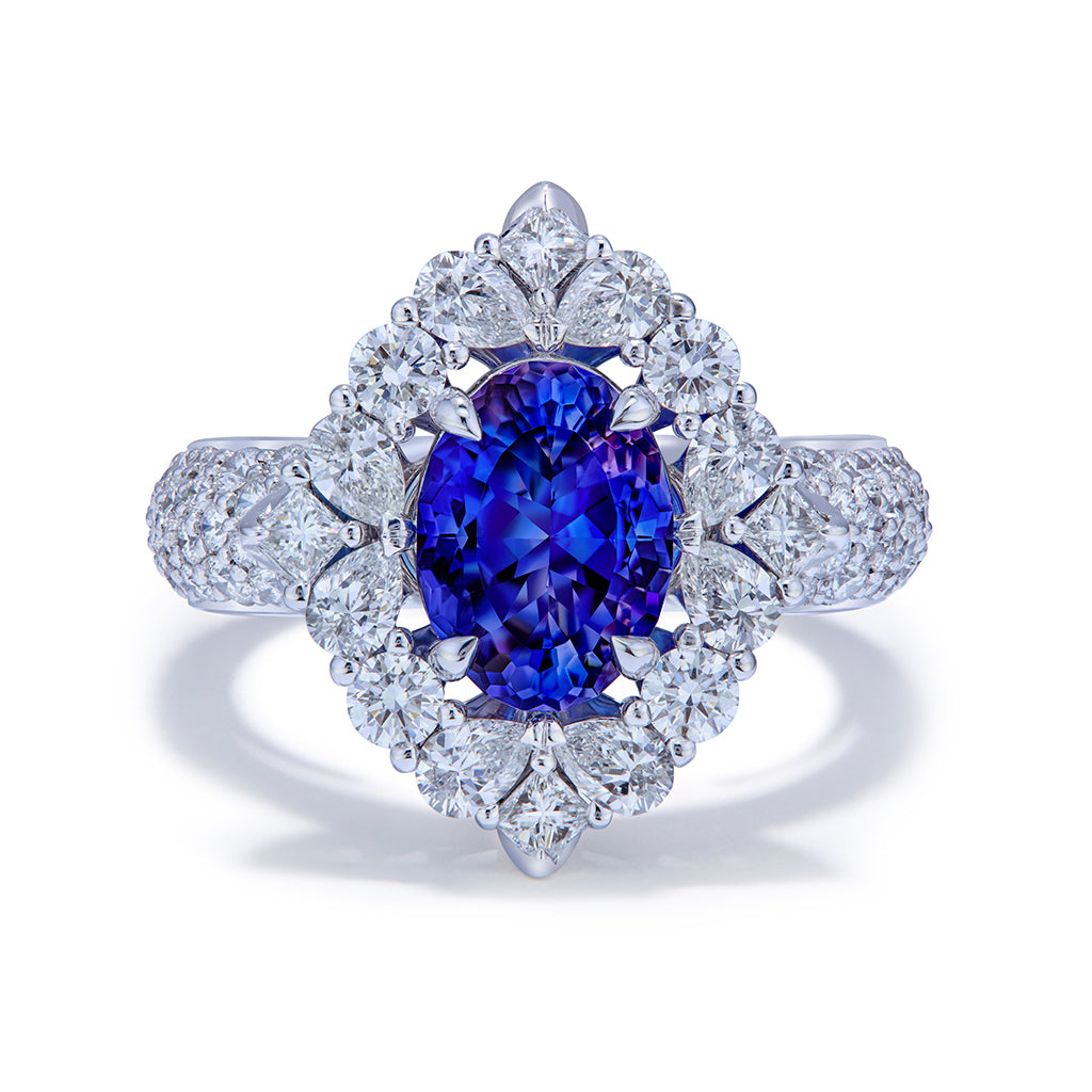 California Benitoite Ring with D Flawless Diamonds set in 18K White Gold