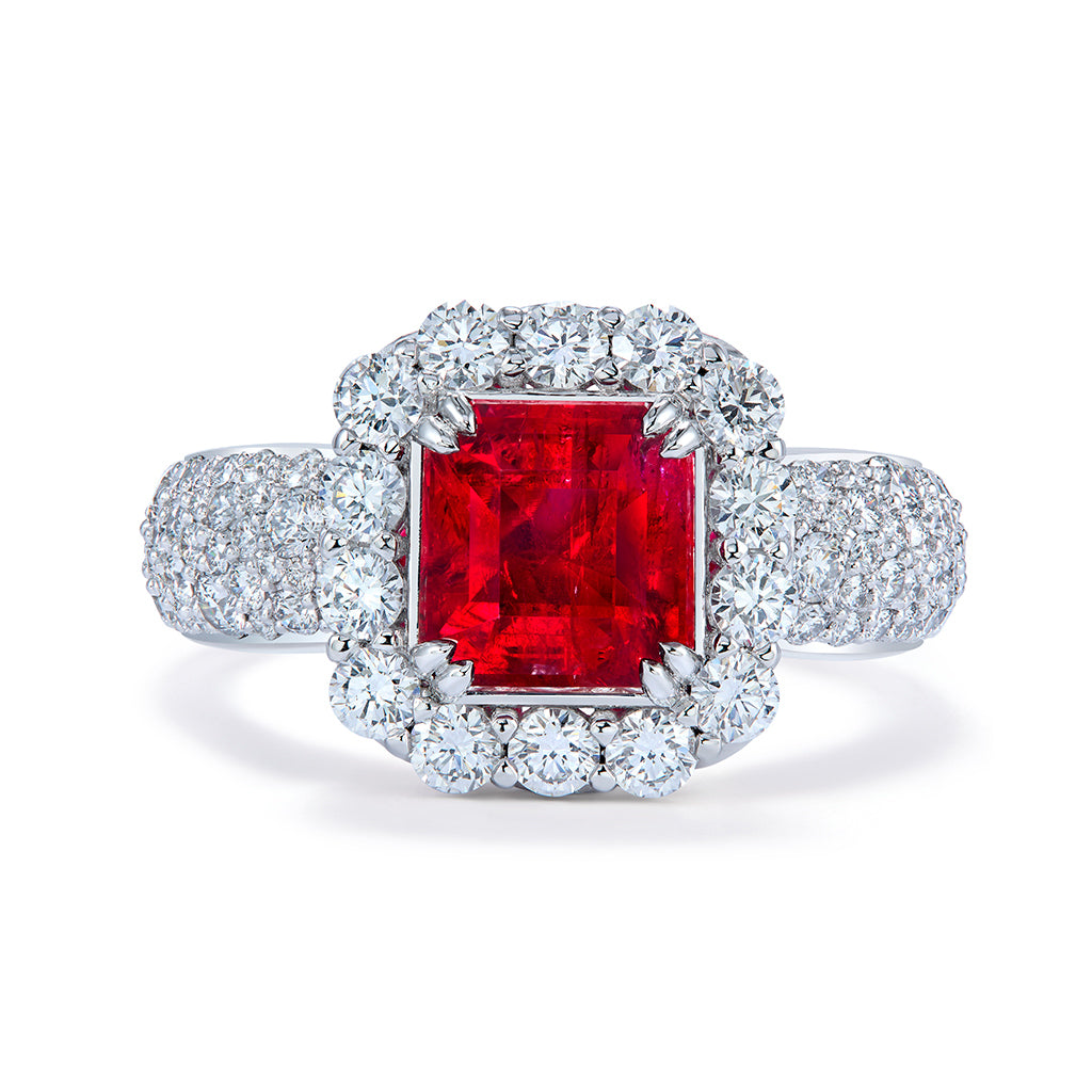 Record No Oil Bixbite Red Beryl Ring with D Flawless Diamonds set in Platinum