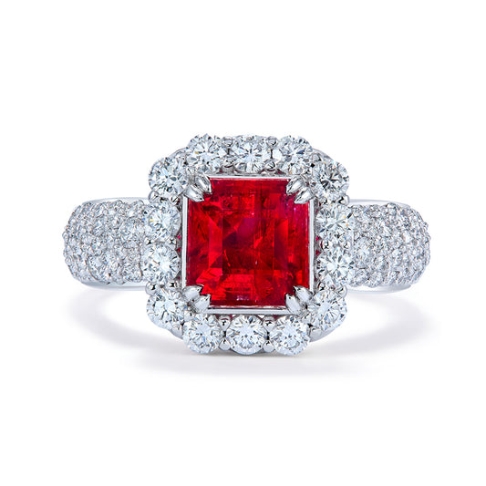 Record No Oil Bixbite Red Beryl Ring with D Flawless Diamonds set in Platinum