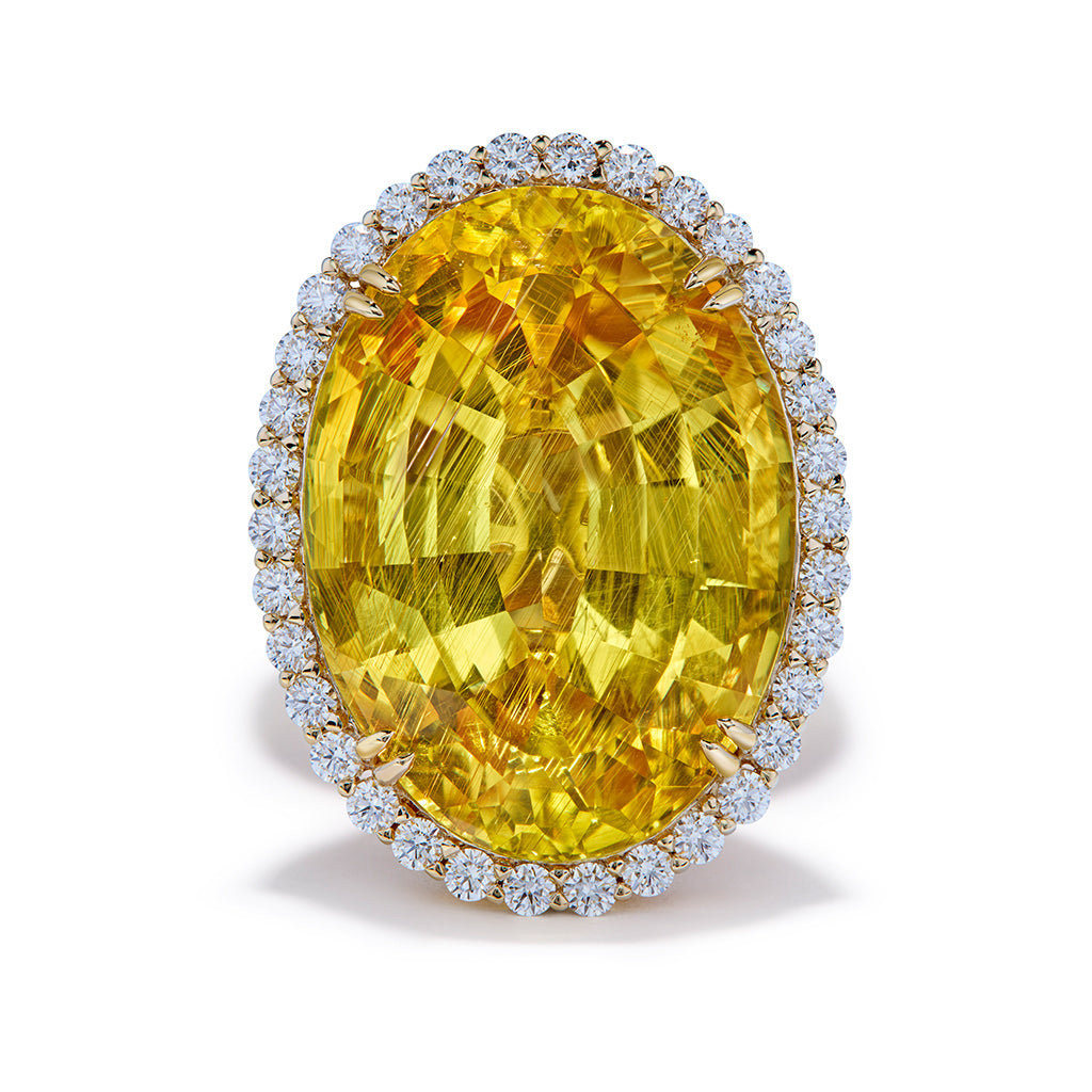 Record Neon Danburite Ring with D Flawless Diamonds set in 18K Yellow Gold