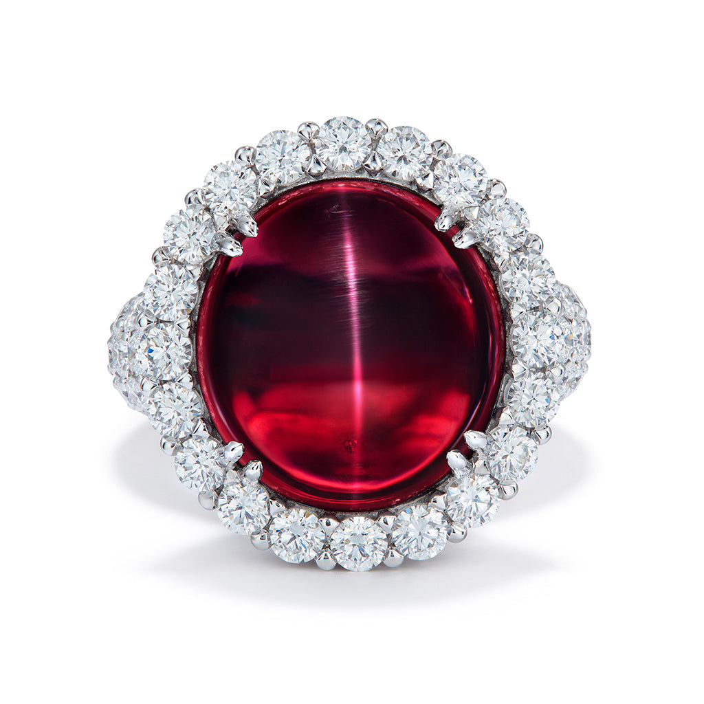 Record Noble Red Spinel Cat's Eye Ring with D Flawless Diamonds set in 18K White Gold
