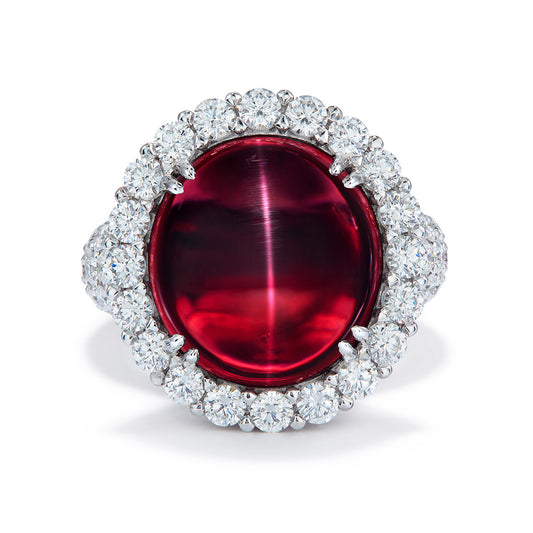 Record Noble Red Spinel Cat's Eye Ring with D Flawless Diamonds set in 18K White Gold