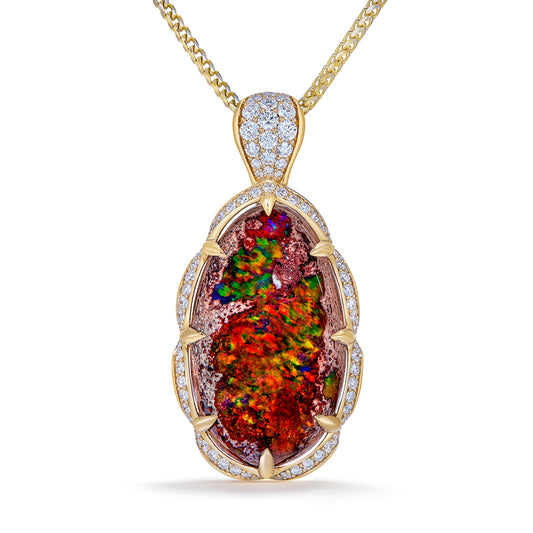 Mexican Matrix Opal Necklace with D Flawless Diamonds set in 18K Yellow Gold