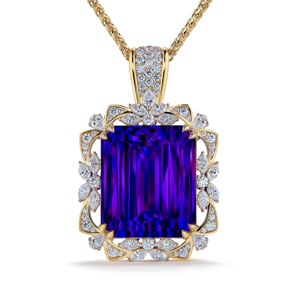 Tanzanite Necklace with D Flawless Diamonds set in 18K Yellow Gold
