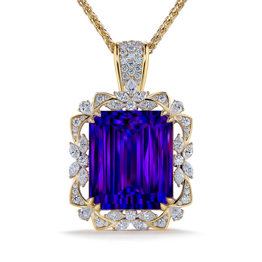 Tanzanite Necklace with D Flawless Diamonds set in 18K Yellow Gold