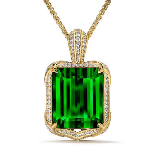 Neon Green Tourmaline Necklace with D Flawless Diamonds set in 18K Yellow Gold