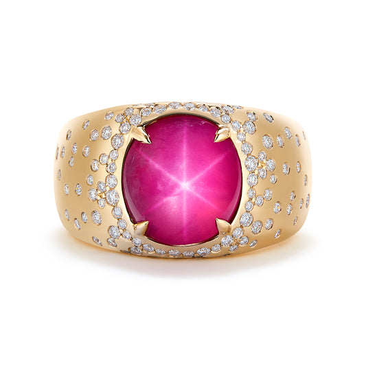 Unheated Star Spinel Ring with D Flawless Diamonds set in 18K Yellow Gold