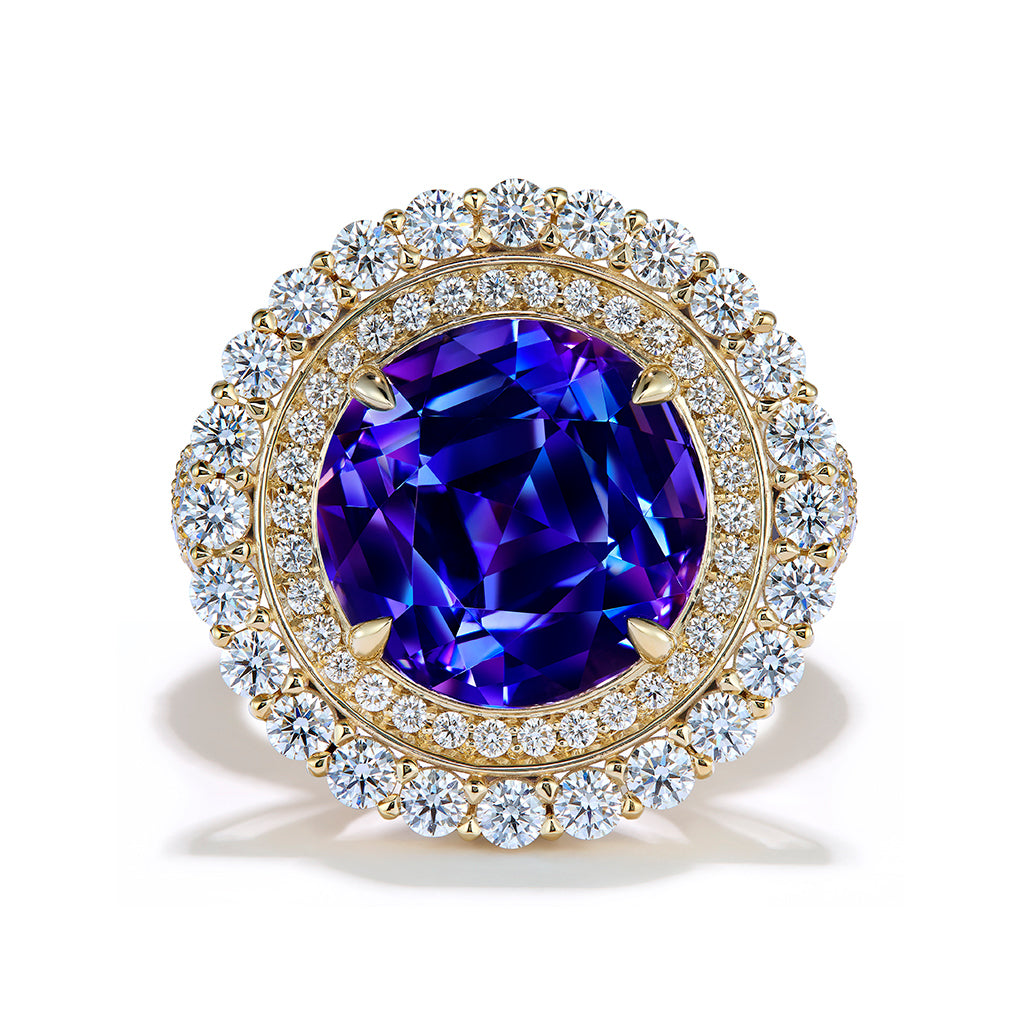 Ceylon 100% Color Change Spinel Ring with D Flawless Diamonds set in 18K Yellow Gold