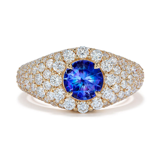 California Benitoite Ring with D Flawless Diamonds set in 18K Yellow Gold