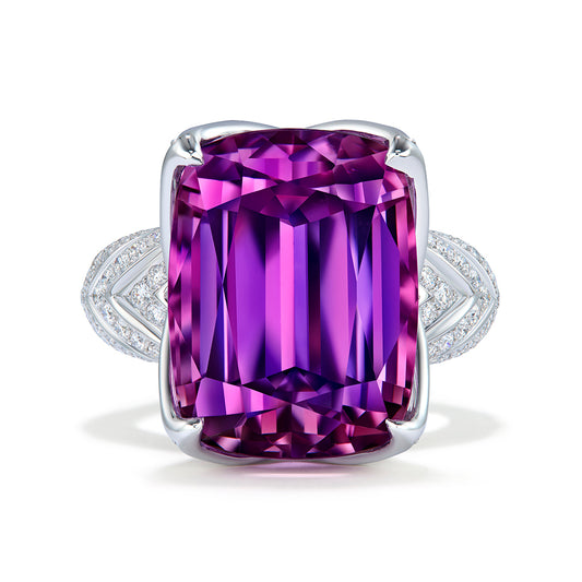 Patroke Kunzite Ring with D Flawless Diamonds set in 18K White Gold