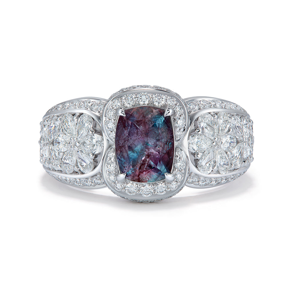 Antique Russian Alexandrite Ring with D Flawless Diamonds set in 18K White Gold