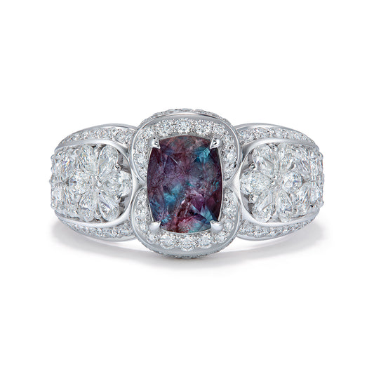 Antique Russian Alexandrite Ring with D Flawless Diamonds set in 18K White Gold