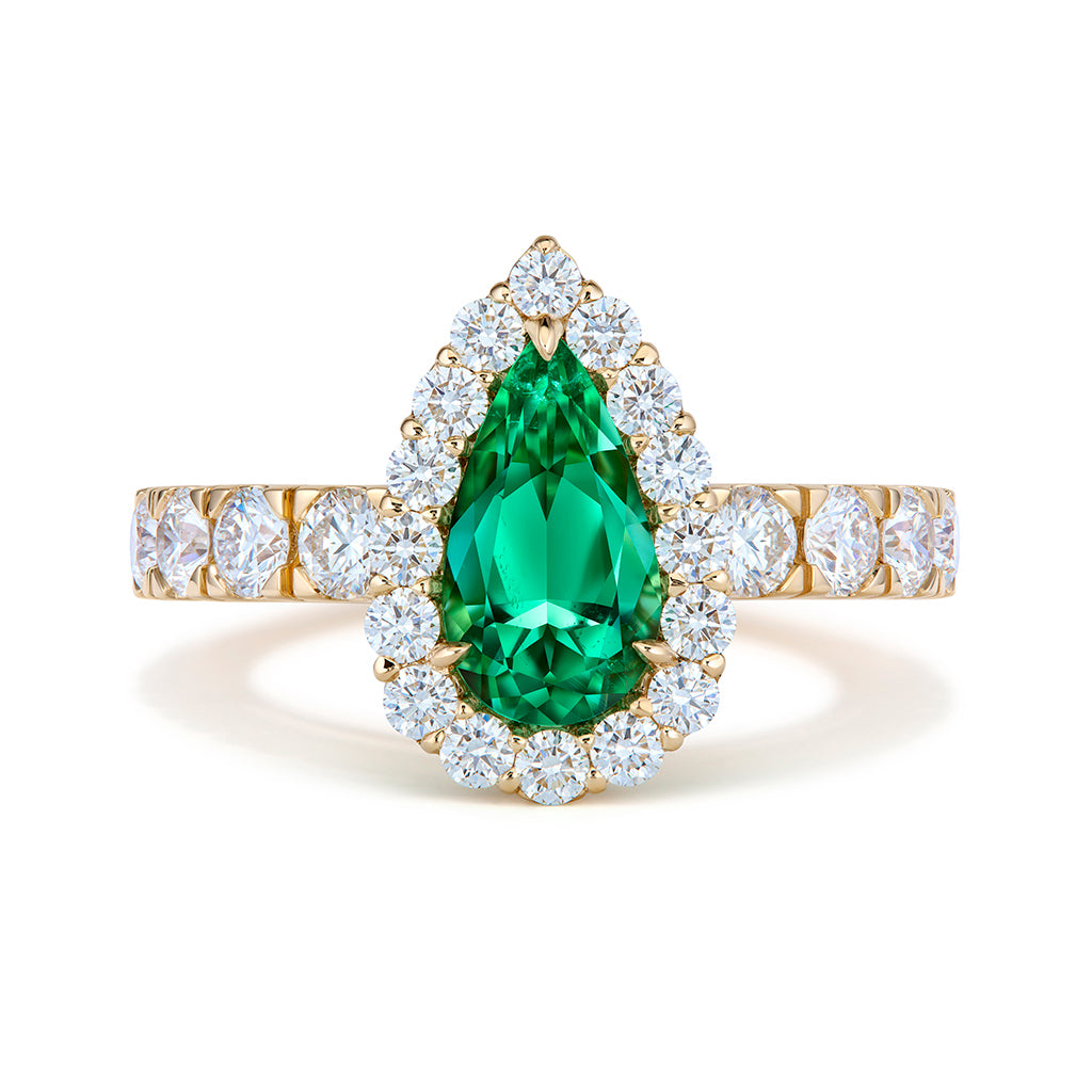 No Oil Russian Emerald Ring with D Flawless Diamonds set in 18K Yellow Gold