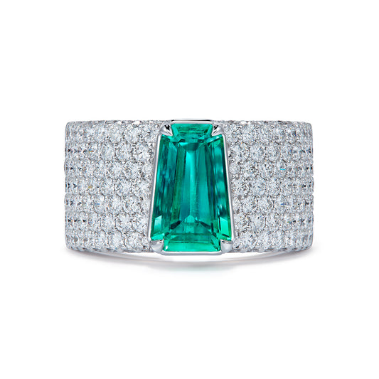 No Oil Russian Emerald Ring with D Flawless Diamonds set in 18K White Gold