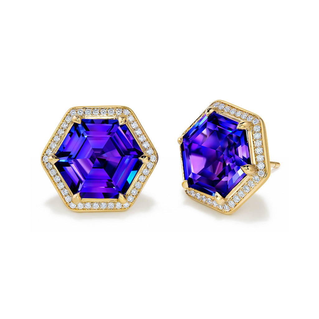 Tanzanite Earrings with D Flawless Diamonds set in 18K Yellow Gold