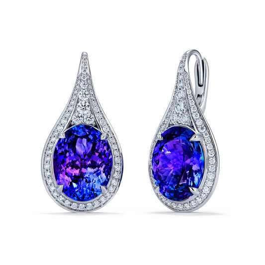 Tanzanite Earrings with D Flawless Diamonds set in 18K White Gold