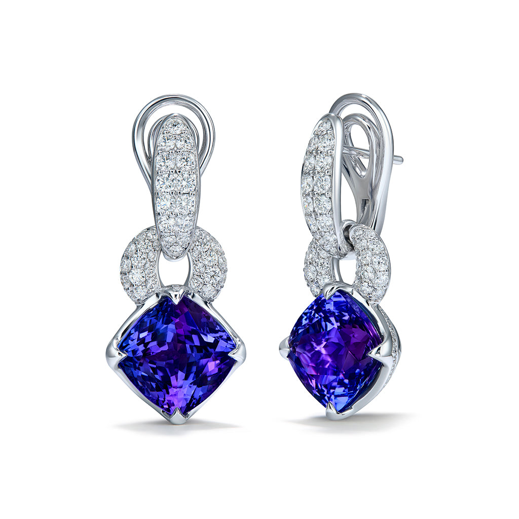 Tanzanite Earrings with D Flawless Diamonds set in 18K White Gold