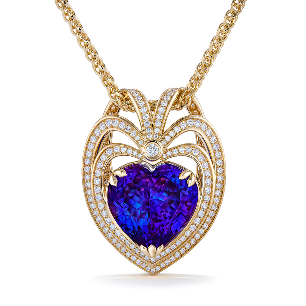 Tanzanite Necklace with D Flawless Diamonds set in 18K Yellow Gold