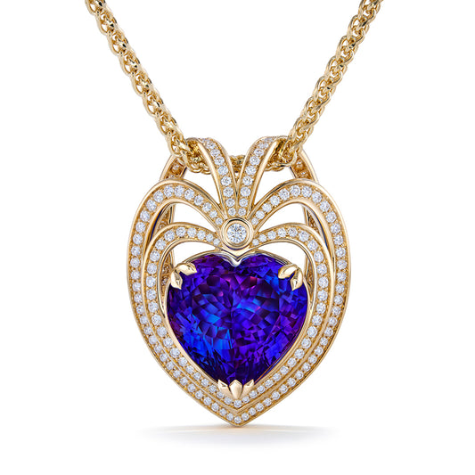 Tanzanite Necklace with D Flawless Diamonds set in 18K Yellow Gold