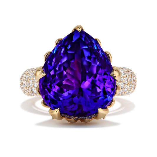 Tanzanite Ring with D Flawless Diamonds set in 18K Yellow Gold