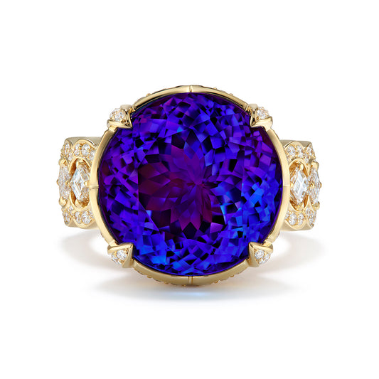 Tanzanite Ring with D Flawless Diamonds set in 18K Yellow Gold