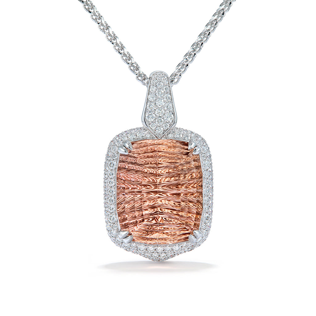 Nigerian Bi Color Morganite Necklace with D Flawless Diamonds set in 18K White Gold