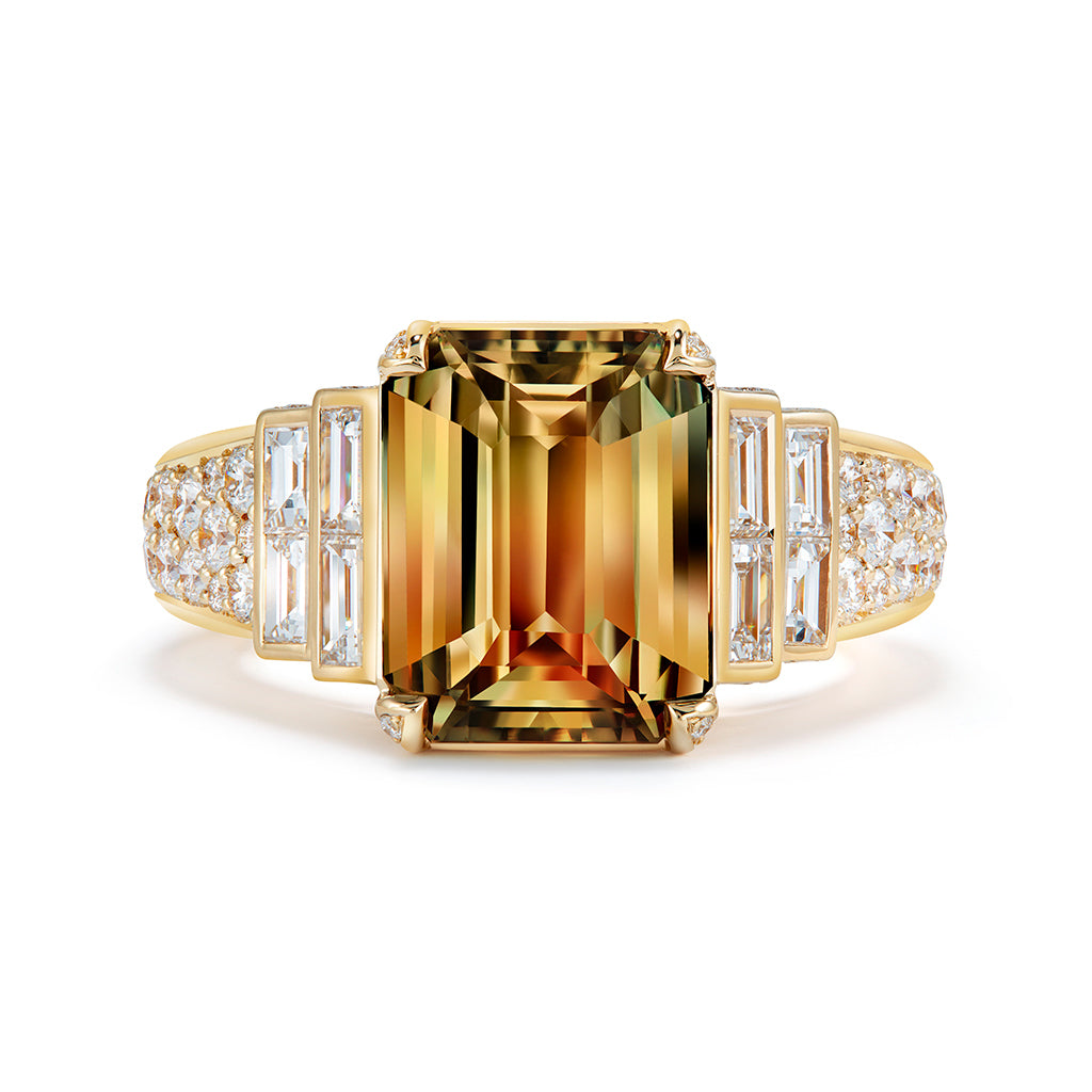 Unheated Bi Color Sapphire Ring with D Flawless Diamonds set in 18K Yellow Gold